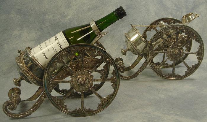 Pr ornate plated silver wine caissons,