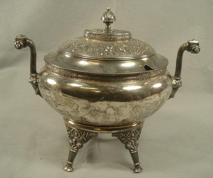 Etruscan style plated silver soup tureen,
