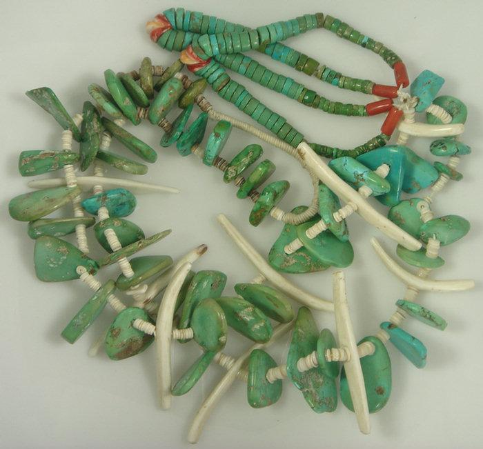 Turquoise and bone beaded necklace,