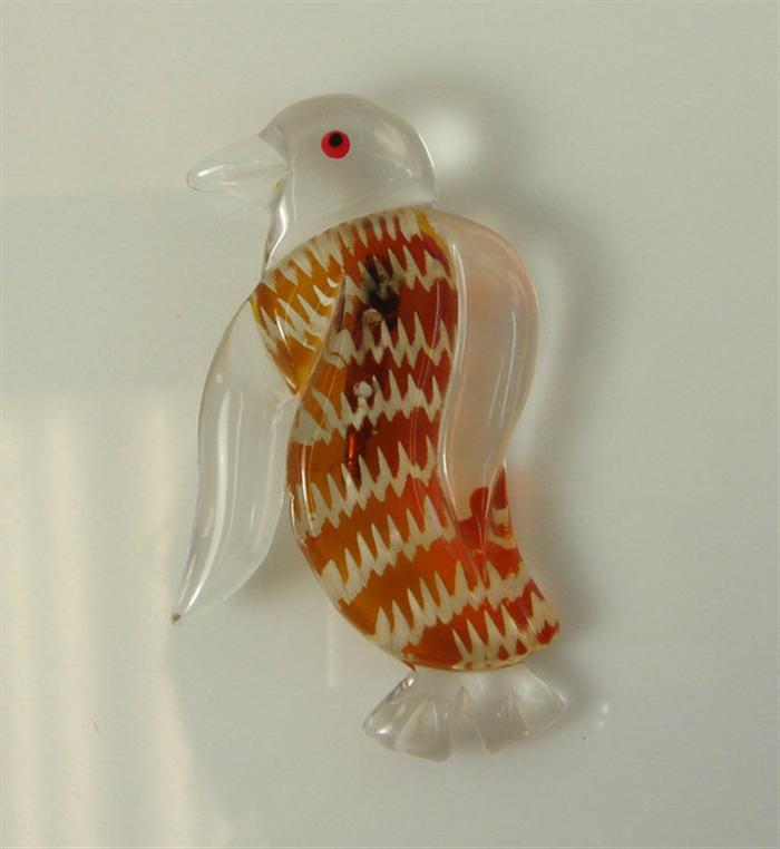 Lucite penguin pin amber painted 3cd2e