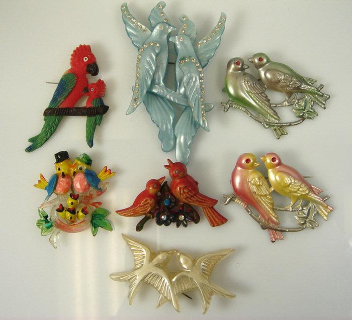 7 costume jewelry lovebird pins,