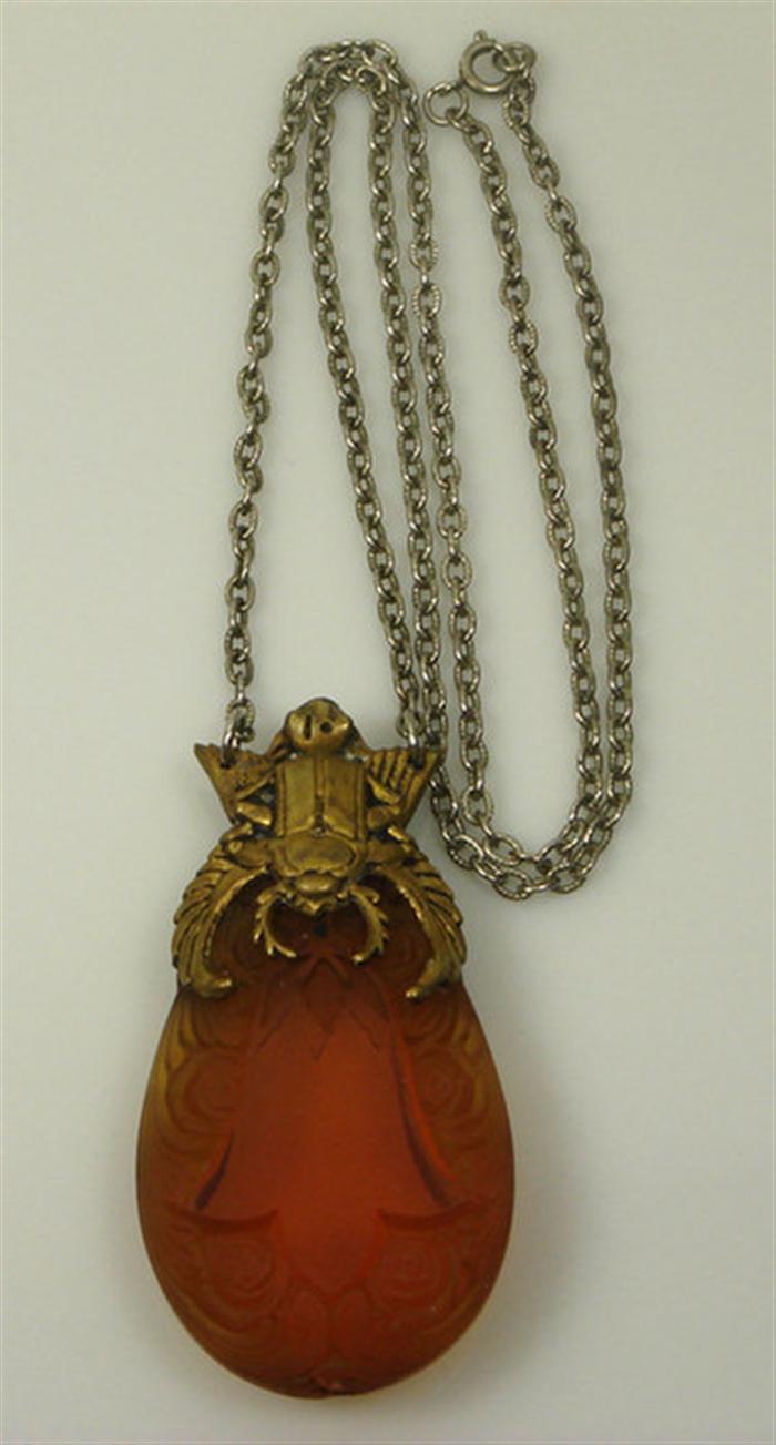 Amber crystal scarab necklace  3cd56