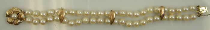 Double row 14K YG 6 mm pearl 3cd89