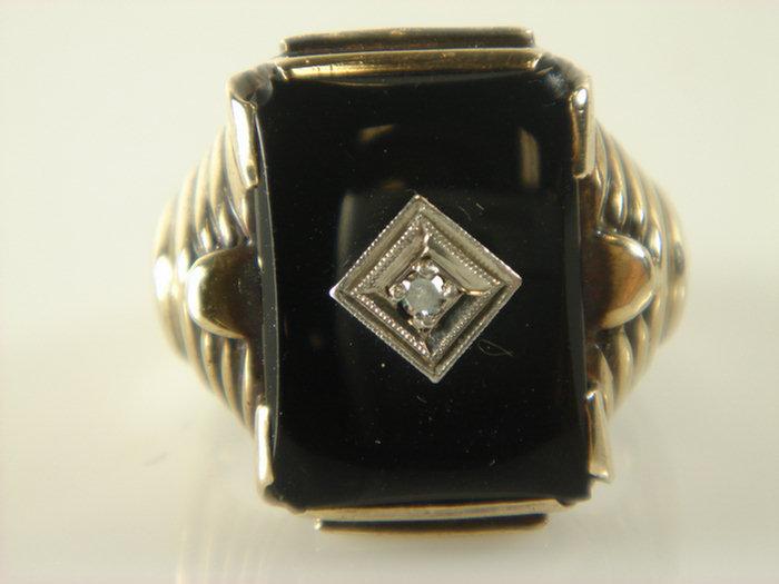 10K onyx art deco man's ring with