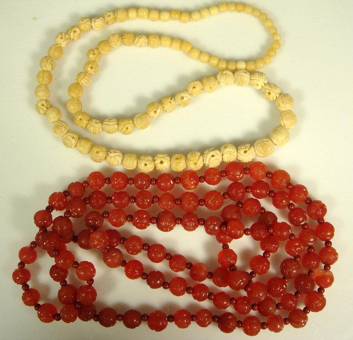 Amber glass beaded necklace, 50 long,