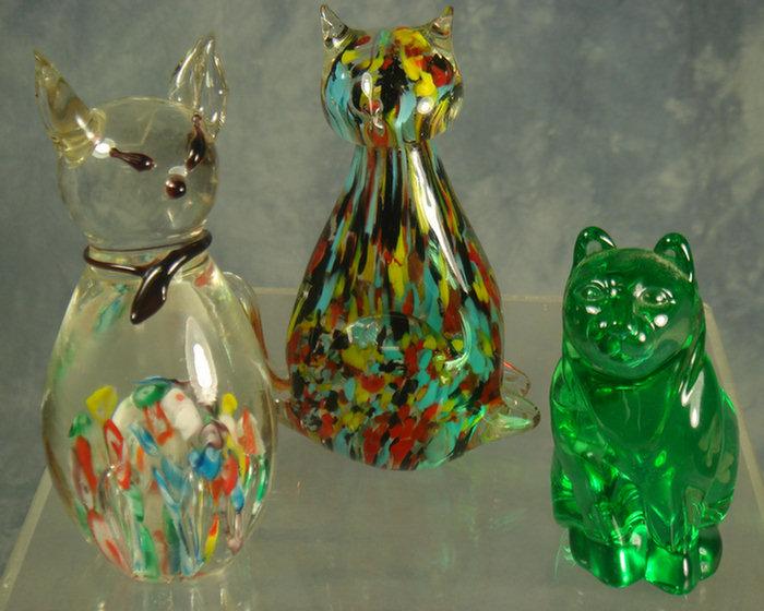 3 figural cat blown glass paperweights  3cdcb