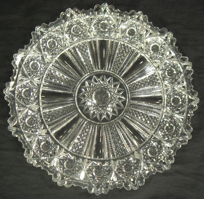 Round cut glass tray, 10 "d, chips