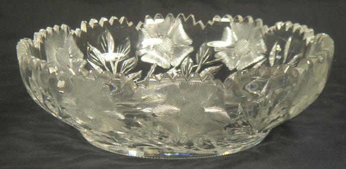 Cut glass leaf & floral design bowl,