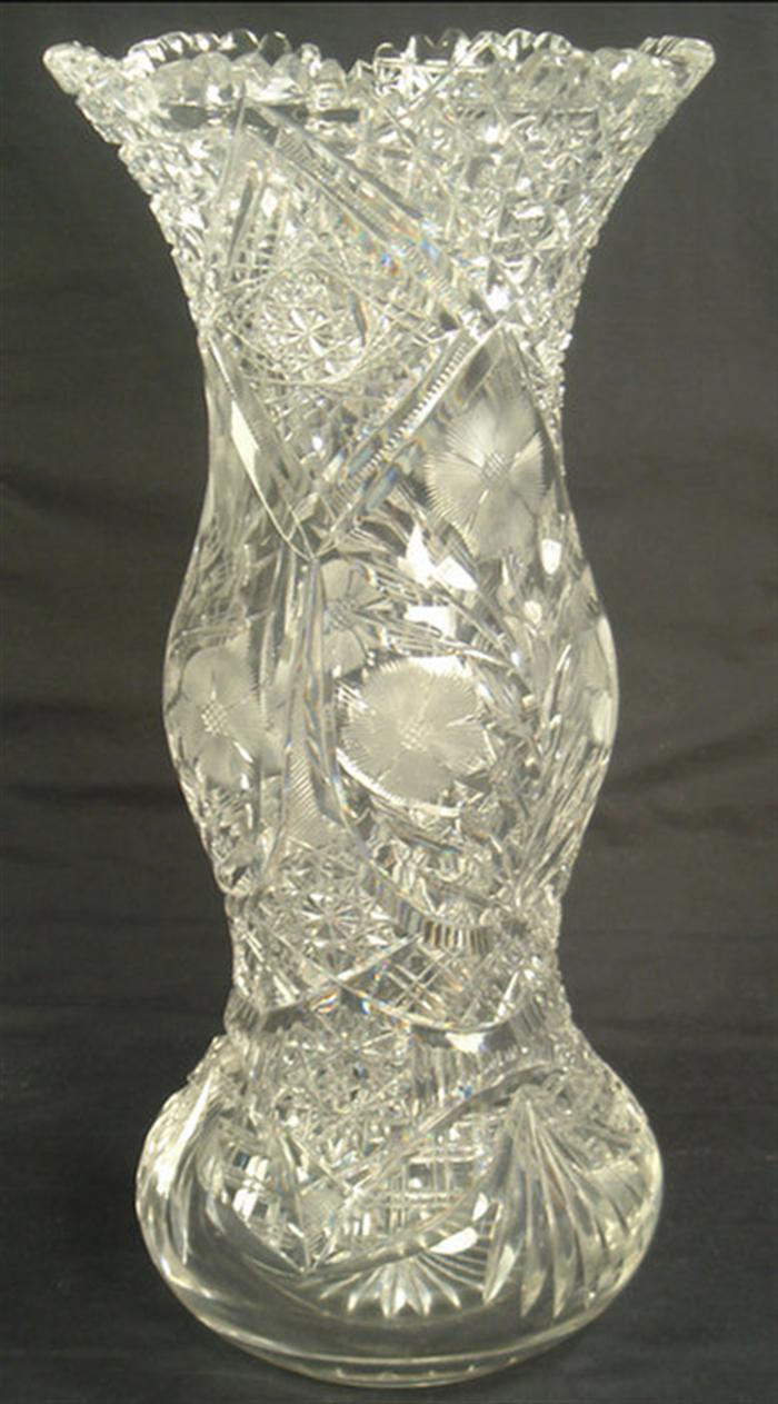 Bulbous cut glass vase, wheel cut