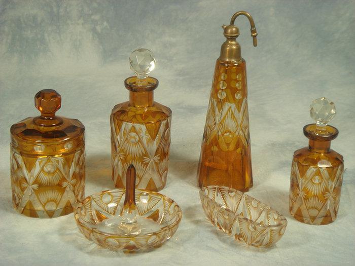 6 pc amber cut to clear Bohemian 3cdeb