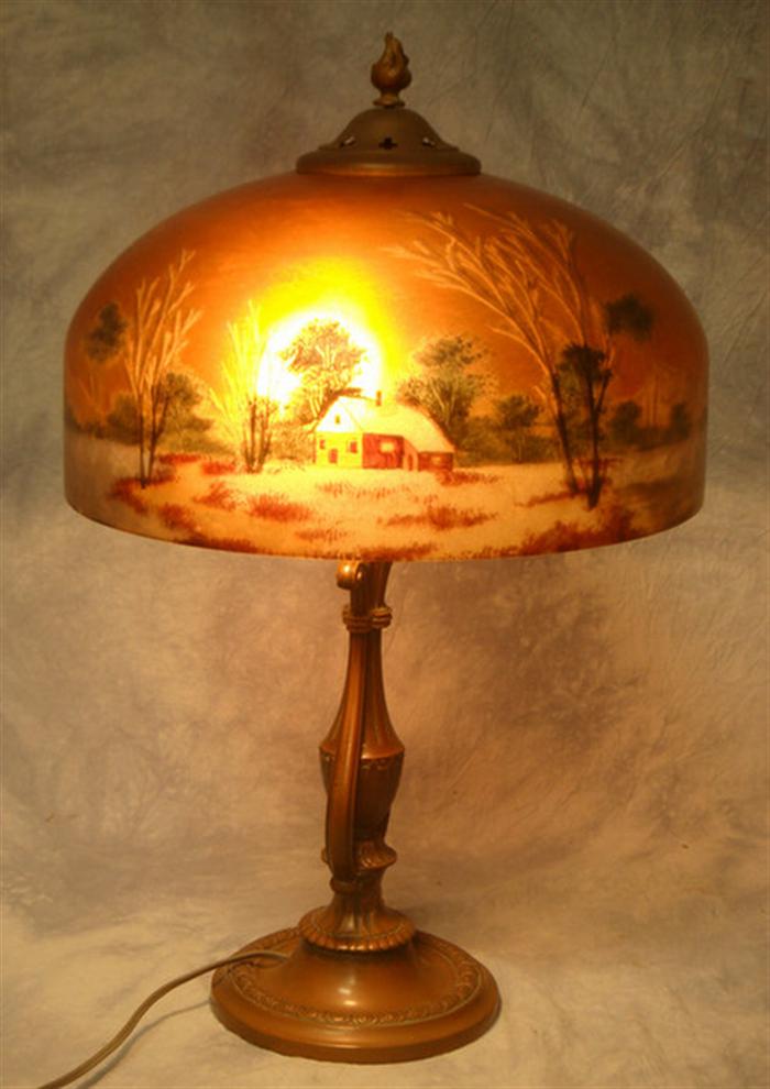 Reverse painted table lamp winter 3cdf1
