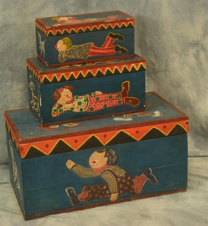 3 paint decorated storage boxes,