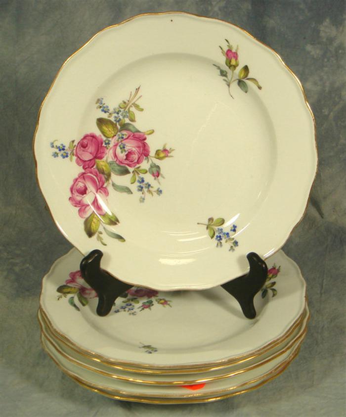 6 Meissen plates with rose & other botanical