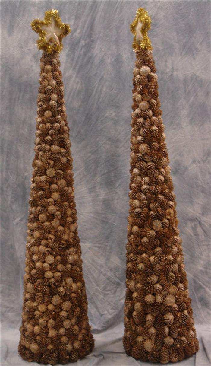 2 gold pine cone trees 78 h  3d3ad