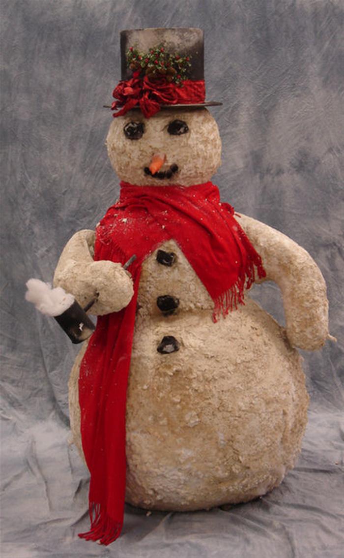 Snowman automaton figure, flocked felt