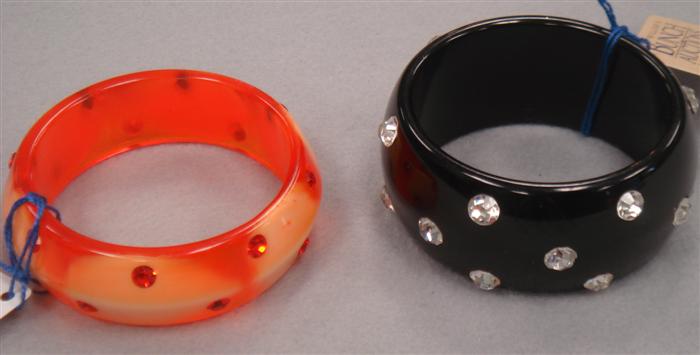 Two plastic and rhinestone bangle 3d3e9