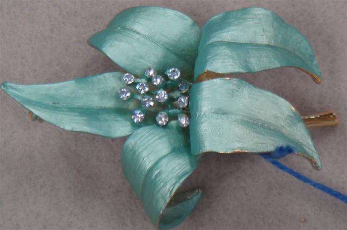 Stunning blue enamel flower pin with