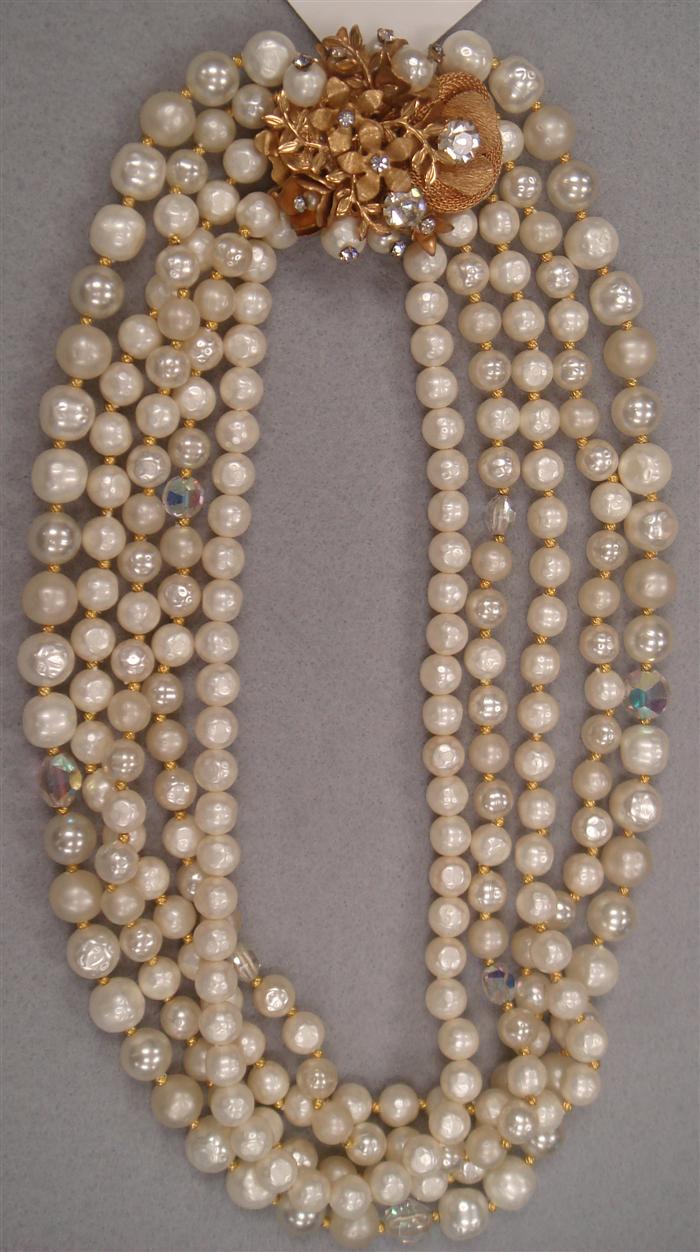 Five strands of faux pearls interspersed 3d406