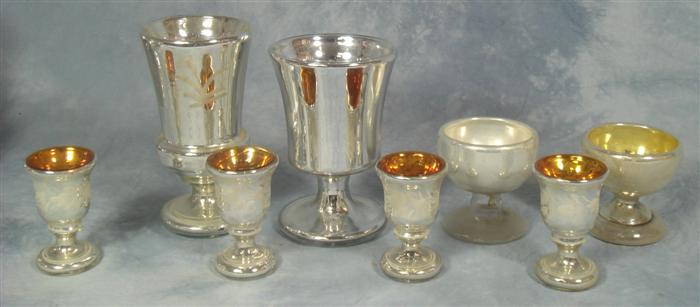 8 mercury glass pieces 2 goblets 3d422