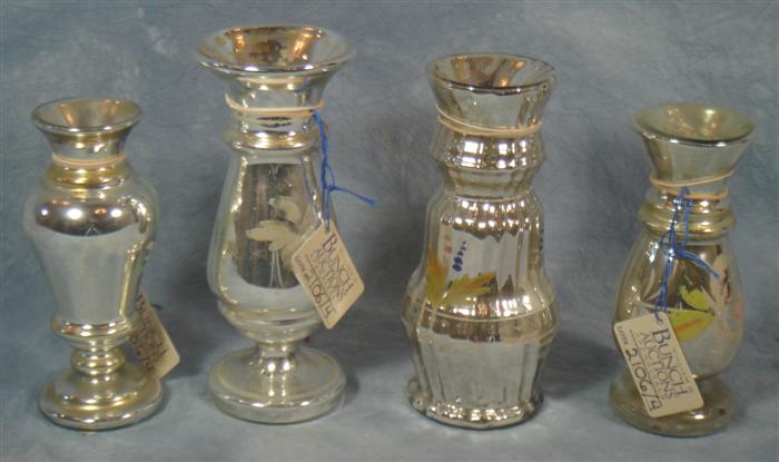 4 mercury glass vases, painted