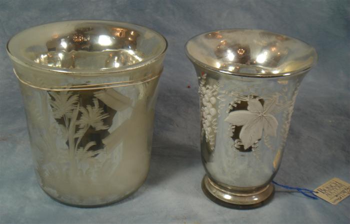 2 mercury glass vases, 1 windmill