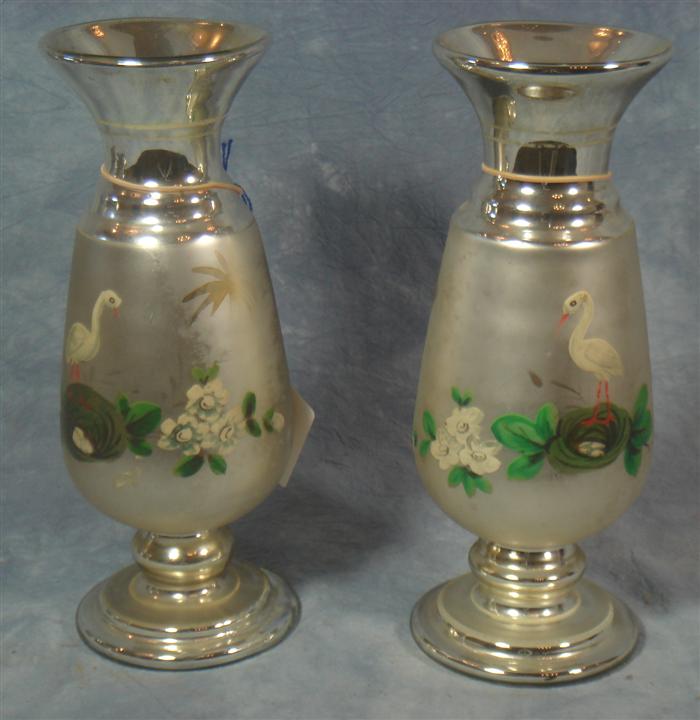 2 mercury glass vases, bird decoration,