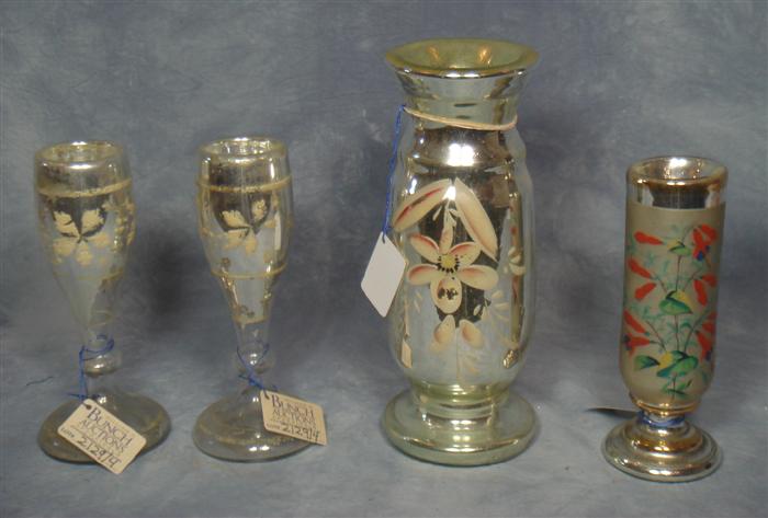 4 mercury glass vases, tallest