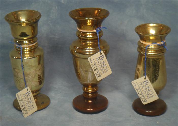 3 gilt mercury glass vases, tallest