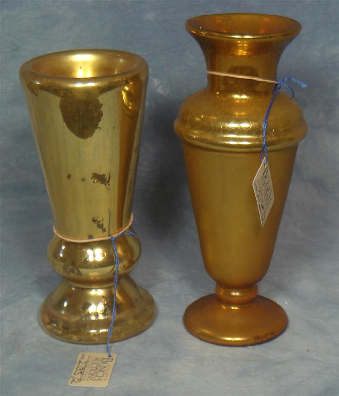 2 gilt mercury glass vases, tallest