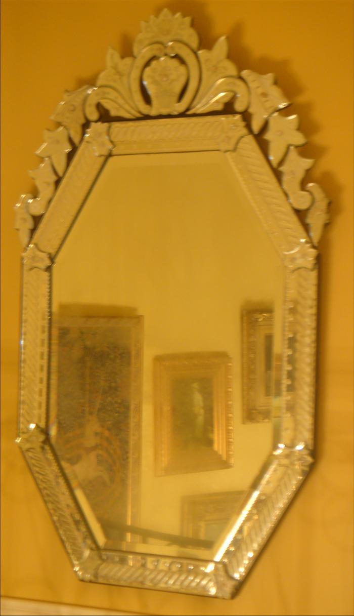 Beveled etched Venetian style wall mirror,