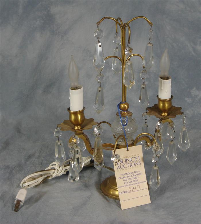 Brass, crystal  lamp, 20"h   Estimate