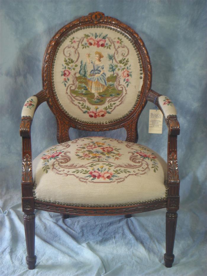 Carved French arm chair needlepoint 3d45c