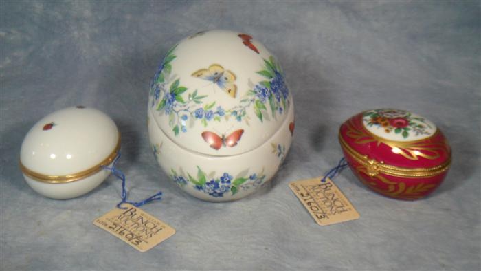 3 egg shaped Limoges dresser boxes,