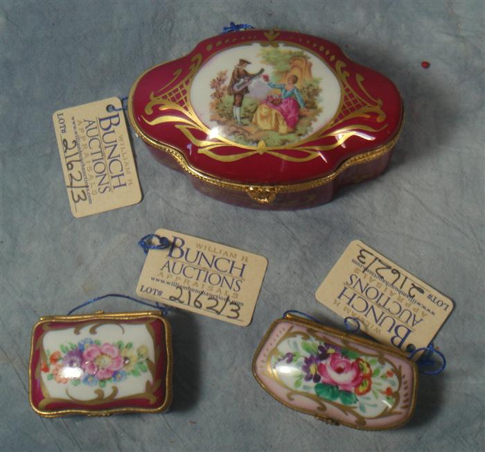 3 Limoges dresser boxes hand decorated 3d469