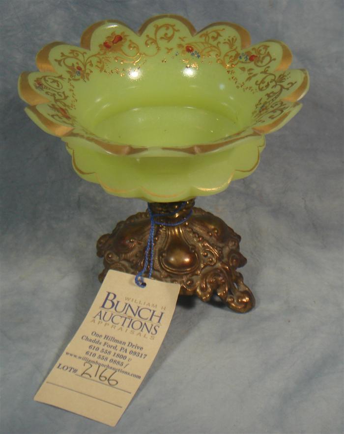 Custard glass compote with gilt