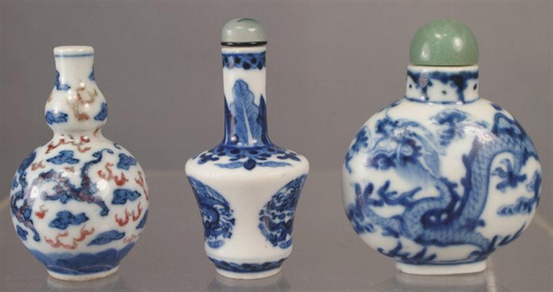 (3) various porcelain snuff bottles,