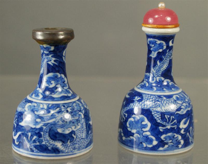  2 bell form porcelain snuff bottles  3d660