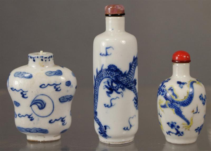 (3) various shaped porcelain snuff