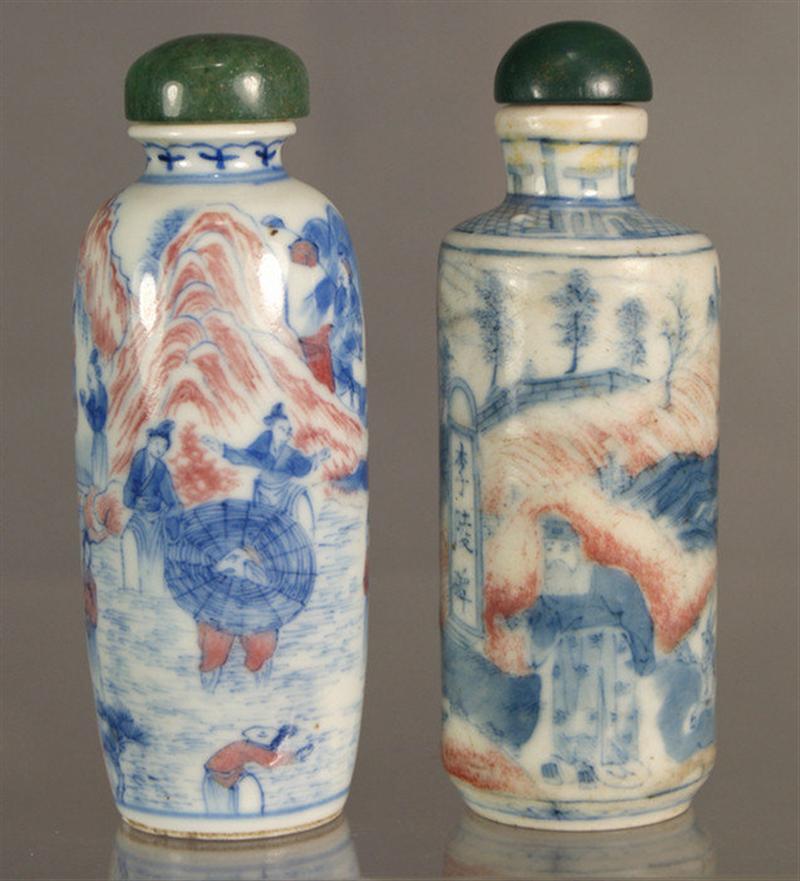  2 porcelain snuff bottles each 3d678