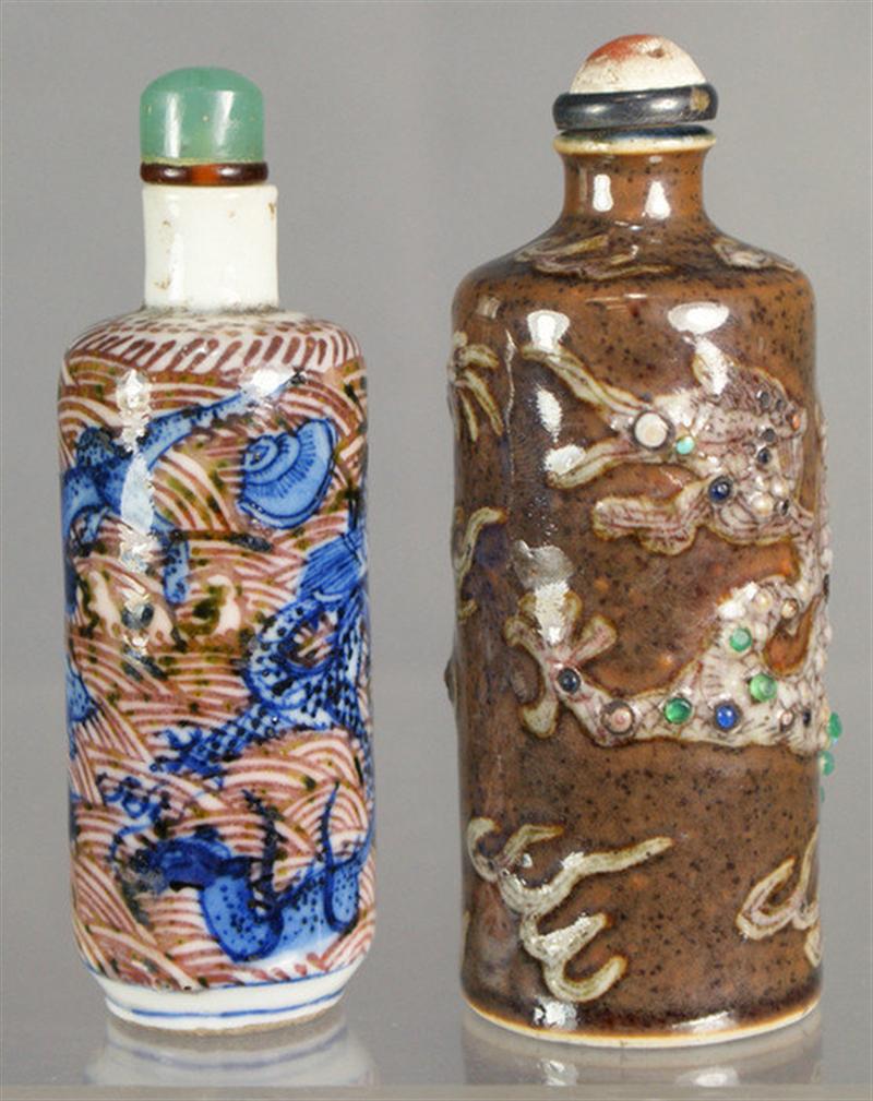 (2) porcelain snuff bottles, one