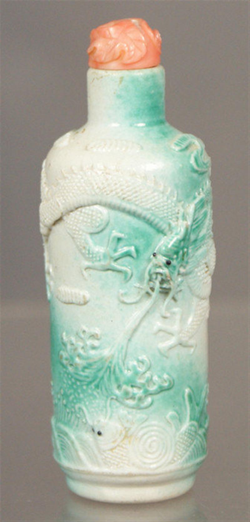 Porcelain snuff bottle with raised 3d67f