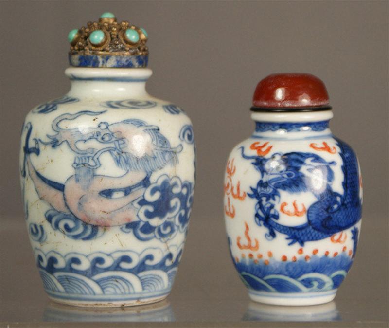  2 porcelain snuff bottles each 3d688