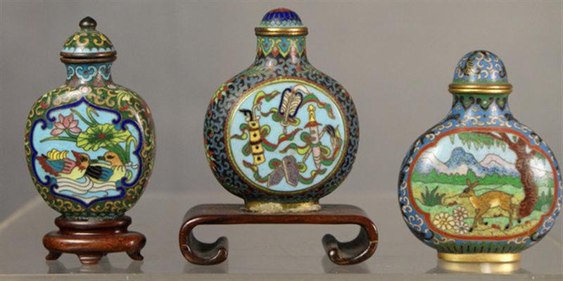 (3) cloisonne purse shaped snuff