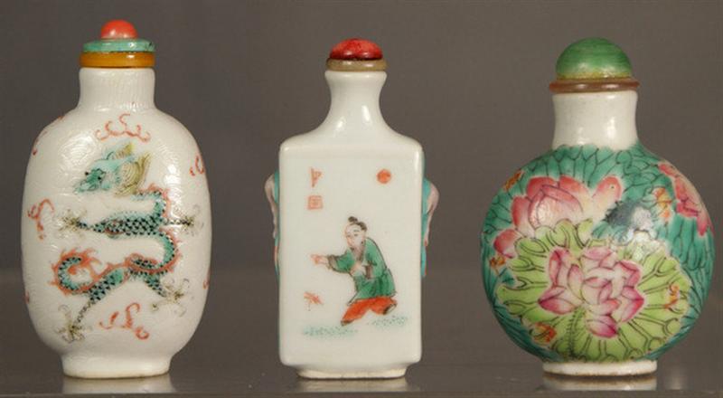  3 enameled porcelain snuff bottles  3d691