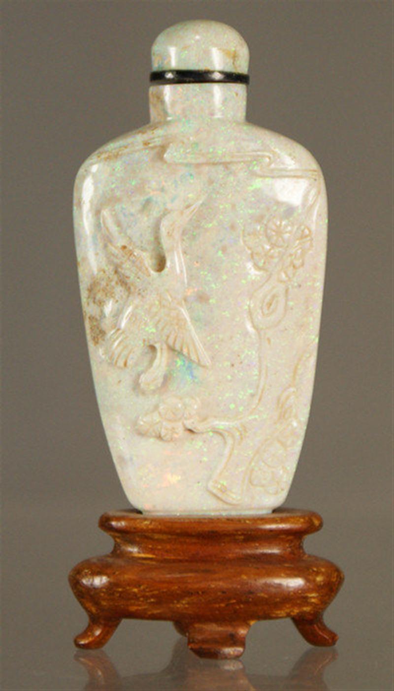 (1) carved opal snuff bottle, rabbit