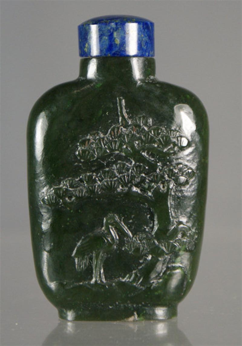 (1) carved  spinach green jade