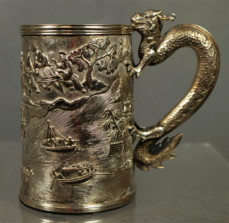 Chinese silver dragon handled mug  3d6da