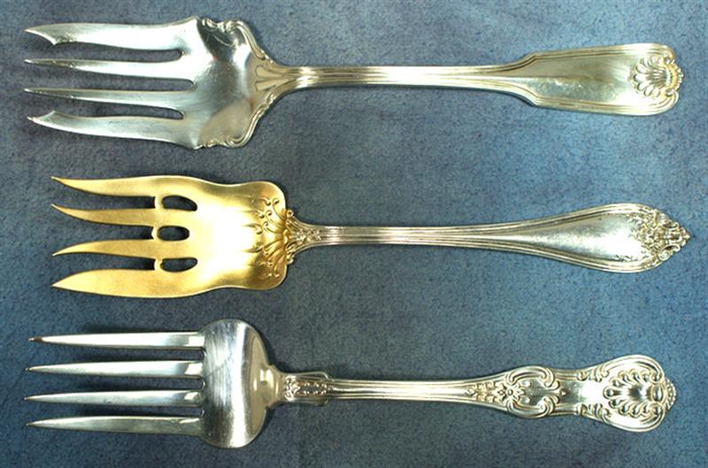 3 sterling silver meat forks, Towle