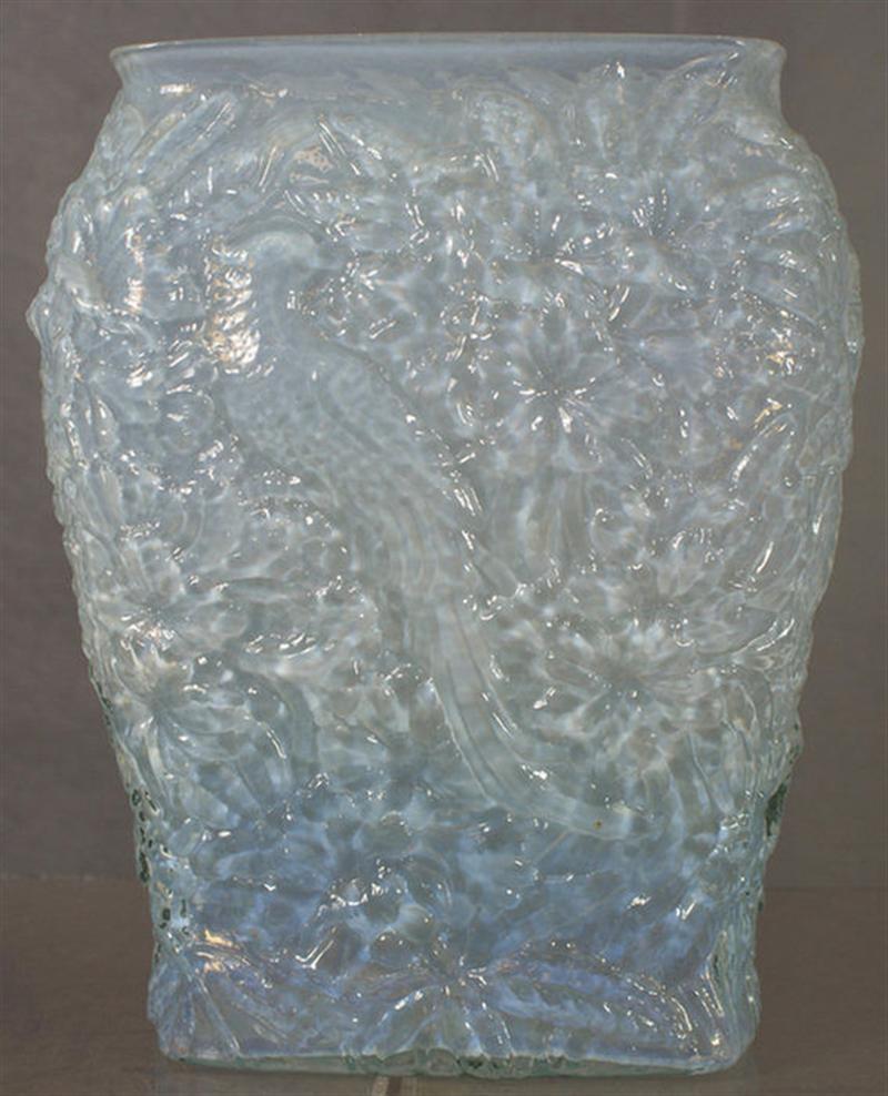 Pale blue opalescent glass vase with