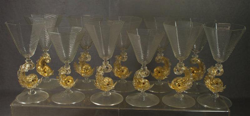 11 Venetian blown wine glasses